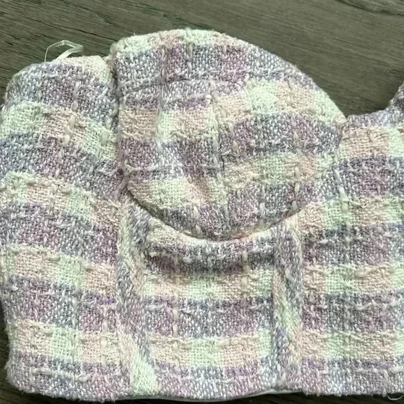 ✨🆕Zara🆕✨ | Purple, pink and white mini gingham checkered tweed tube top - Picture 6 of 12